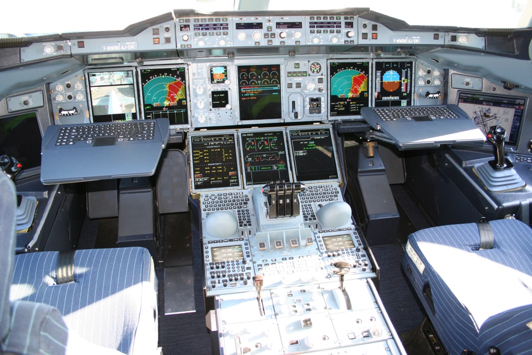 Fig. 4 The cockpit in an Airbus A380. The complexity of the information and its amount requires highly qualified ‘managers’. 